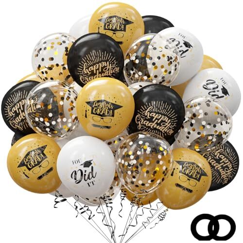 75 Pack Graduation Party Decorations Balloons Set – 12 Inch Black Gold Gradua…