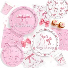 Delightful Pink Bow Party Kit for 24: Plates, Napkins & Bachelorette Essentials