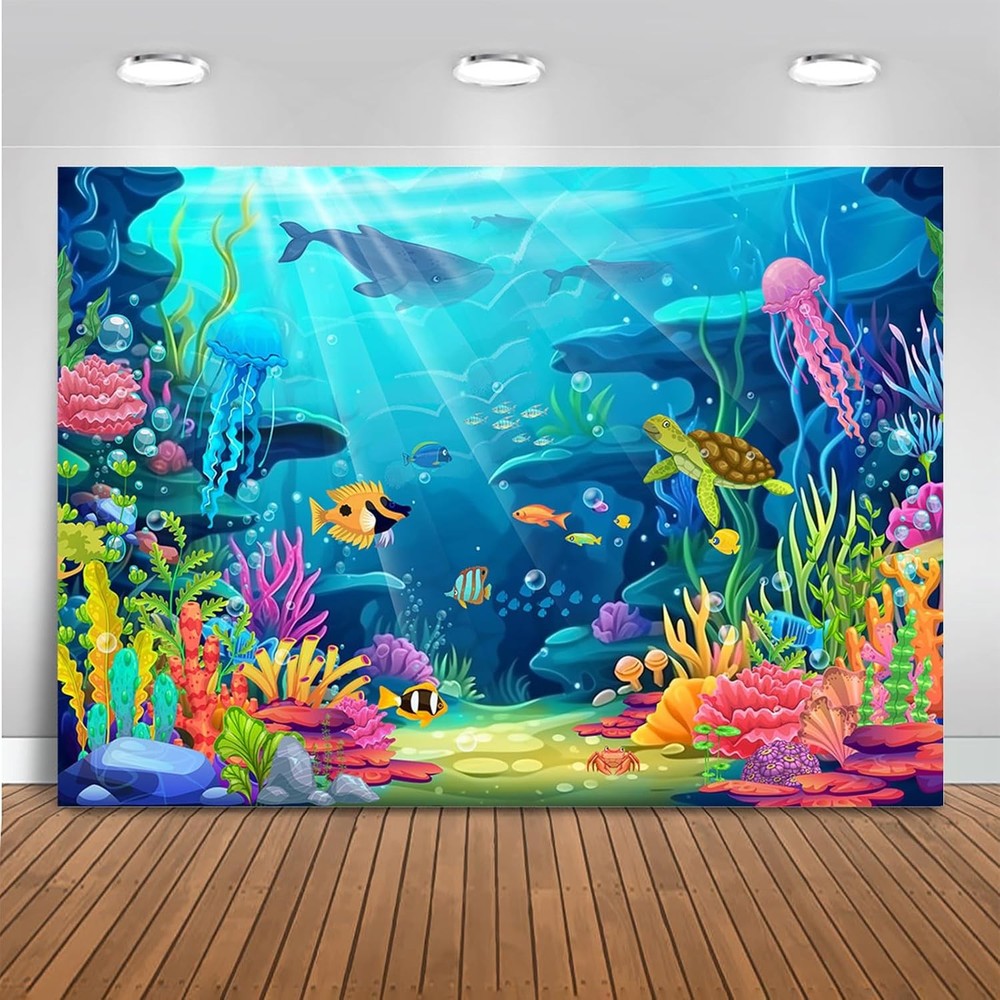 7x5ft Under the Sea Backdrop Little Mermaid Ocean Theme Party Decorations for