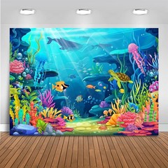 7x5ft Under the Sea Backdrop Little Mermaid Ocean Theme Party Decorations for