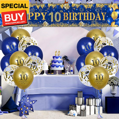 10th Birthday Decorations for Little Kids Boys Girls Navy Blue and Gold, Happy B