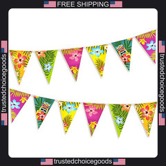 2 Pack Hawaiian Bunting Flags for Tropical Party Decorations
