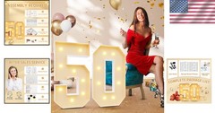 White 3FT Number 50 with Lights, Birthday Decorations