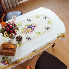 SUTAVIA Lemon Oval Tablecloth with Embroidery Lace Waterproof Table Cloth Elegan