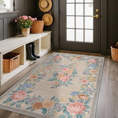 Rose Floral Washable Entryway Rug 3×5, Non Slip Indoor Floor Door Mat – Pa