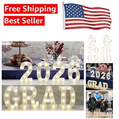Grad 2026: 8 Bright LED Marquee Letters – Perfect for Graduation Celebrations!