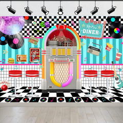 50s Retro Rock Roll Diner Backdrop Banner 1950s Sock Hop Background Party Decor