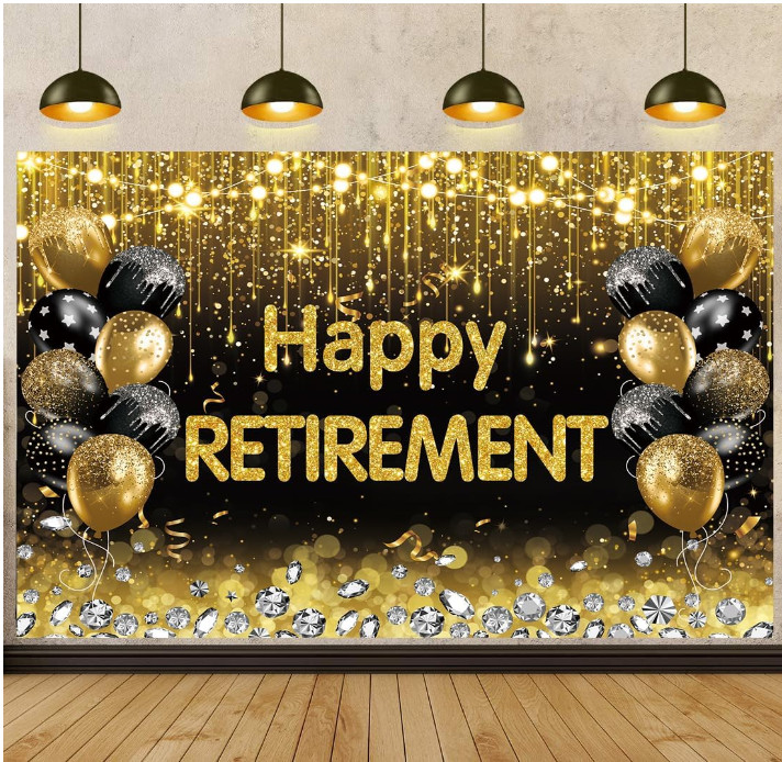 Black and Gold Happy Retirement Backdrop 7x5FT Party Decorations