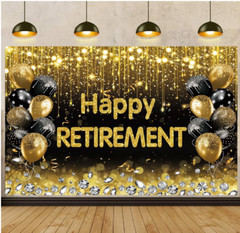 Black and Gold Happy Retirement Backdrop 7x5FT Party Decorations