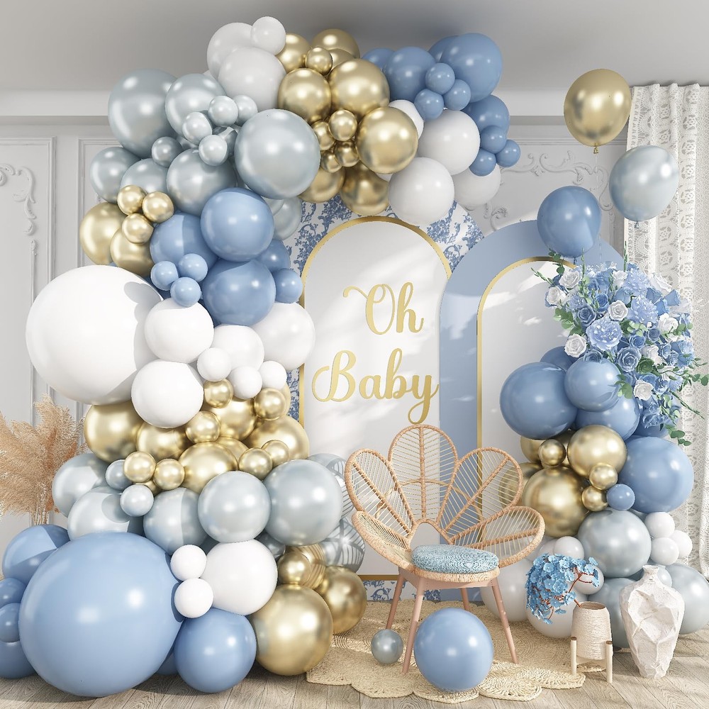 Dusty Blue Balloon Garland Arch Kit, 114pcs Pastel Blue Pearl White Metallic …