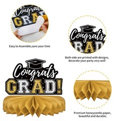 10Pcs Graduation Decorations 2026 Class of 2026 Congrats Grad Table Honeycomb…