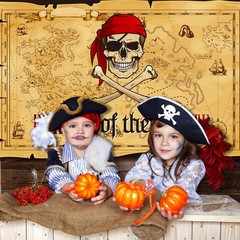 Breling Pirate Party Backdrop Treasure Map 185 x 110 cm, White
