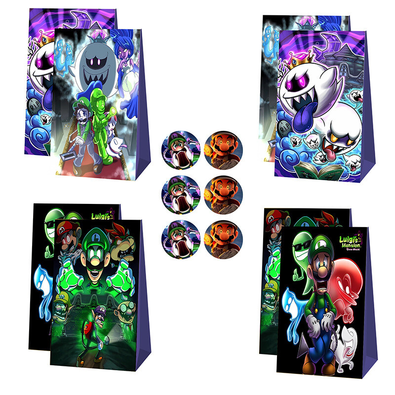 12PCS Luigi’s Mansion Gift Bag Candy Bag Stickers Kids Birthday Party Decoration