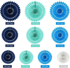 Blue White Hanging Honeycomb round Paper Fans Decoration Kit for Baby Boy Shower