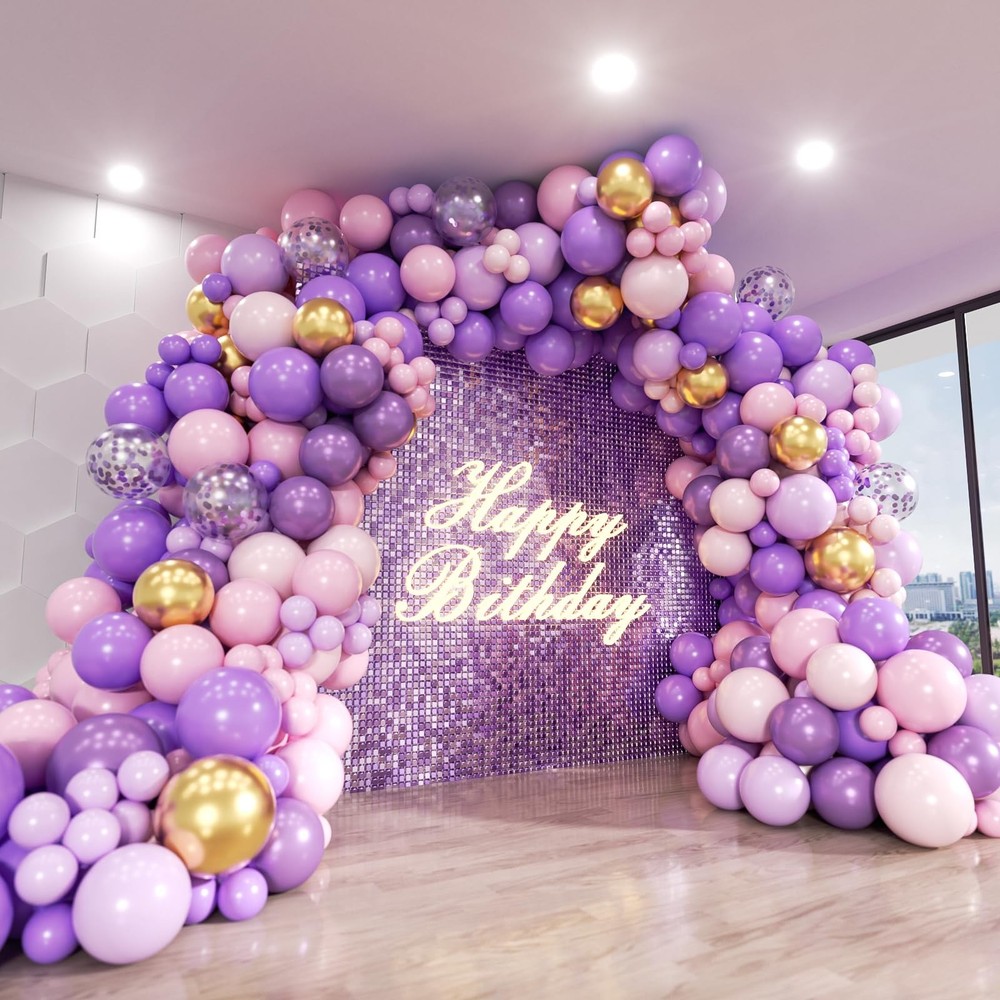 Pink and Purple Balloon Arch Kit, 140Pcs Lavender Metallic Purple Macaron Lig…