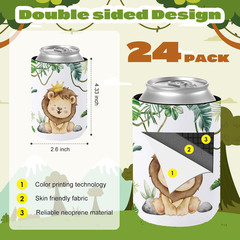 24 Count Jungle Safari Party Decorations Jungle Animals Can Cooler Sleeve Wild A