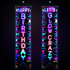 Tegeme 2 Pcs Glow in the Dark Party Supplies Neon Happy Birthday Banner Let’S Gl