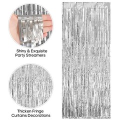 2 PCS Fringe Curtains Backdrops Foil Door Streamers Silver Party Decor