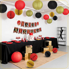 14 Pack Red Black Gold Party Decorations Kit, Hanging Paper Lanterns & Fans for