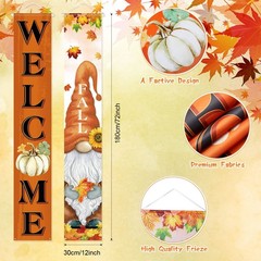 Fall Decorations Gnomes Pumpkin Maple Leaves Porch Sign Door Banners 12″x71″