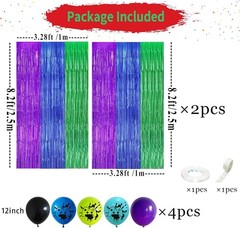22pcs Video Game Birthday Decorations, Purple Blue Green 3.3×8.2ft Tinsel Foi…