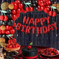 119Pcs Red Cheetah Print Birthday Decorations Balloons Kit, Black Red Cherry …