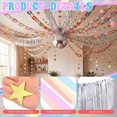 Fancy Party Decor Set 308 Sheets Colorful Paper Chains Strips, Silver Metalli…