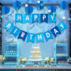Blue Birthday Decorations Kit – 16-Piece Set with Pre-Strung Happy Birthday Bann