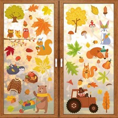 6 Sheets 75pc & 4 Sheets 63pc Fall Window Clinger Stickers Leaves Animal Harvest