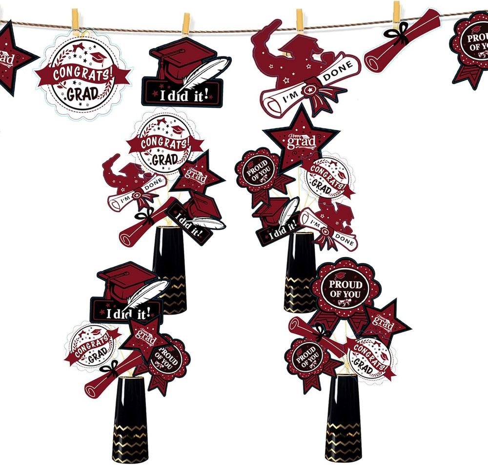 Graduation Decorations Maroon Black 2025/Burgundy Black Graduation Party Table D