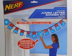 NERF Party! 1 Banner Kit, 2 pkg. 12 CUTOUTS, 3 pkg. 12 SPIRAL DECORATIONS NIP