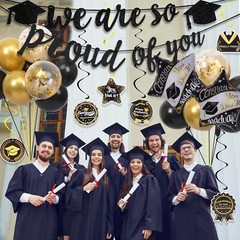Graduation Decorations Class of 2025, Black and Gold Graduation Balloons with Gr