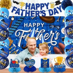 Happy Father’s Day Decorations Set – Fathers Banner, Backdrop, Blue
