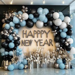 Blue Black Balloon Garland Double Stuffed Dusty Blue White Balloons Black Sil…