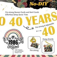 40th Birthday Party Decorations Set – Vintage 1986 Banner, Balloons, Cake Topper