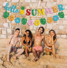 Glittery Hello Summer Banner Hawaiian Luau Tropical Themed Banner Colorful Su…