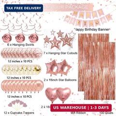Rose Gold Birthday Party Decorations, Happy Birthday Banner, Rose Gold Fringe Cu