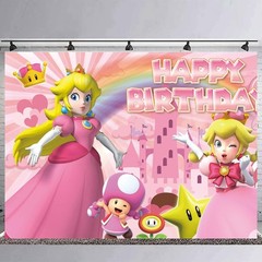 Super Mario Princess Peach Birthday Backdrop Castle Background Photo Banner