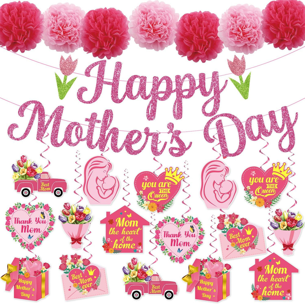 Mother Day Party Decorations, 41Pcs Mothers Day Decorations for Office Include H