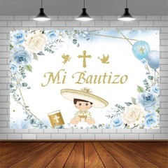 7X5Ft Mi Bautizo Backdrop Boy Baptism Christening Party Decorations Supplies Blu