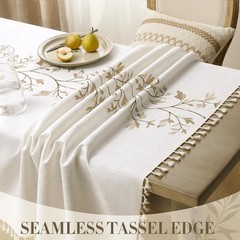 GRASiMOSY Cotton Linen Rectangle Tablecloth with Tassel for Dining Table, Heavy