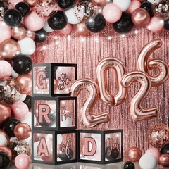 2026 Graduation Party Decorations Set – 86 PCS LED Lights, Balloons, Backdrop, F