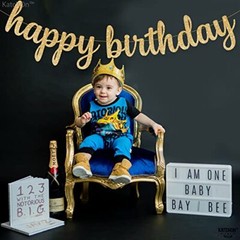 KatchOn Glitter Happy Birthday Banner – 10 Feet, Pre-Strung – Luxurious Gold