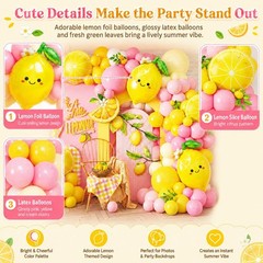 Lemon Balloon Arch Kit, 147Pcs Pink Yellow Lemonade Party Decorations with Le…