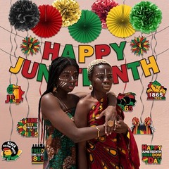 Juneteenth Banner Decorations, Red Yellow Black and Green Backdrop Decorations