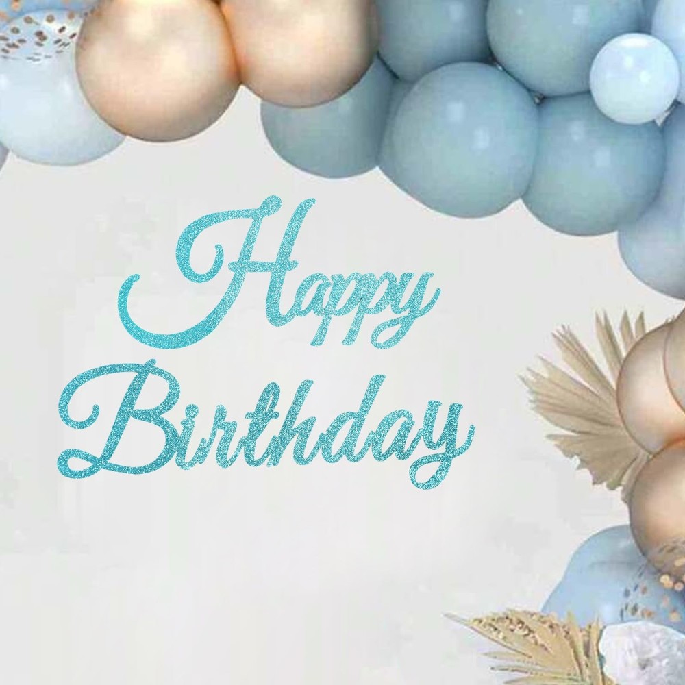 TONIFUL Happy Birthday Sign for Backdrop – Glitter Teal Felt Banner – Include…