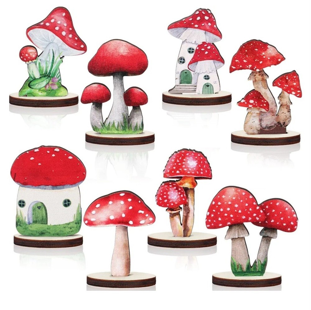 Thyle 16 Pcs Wooden Mushroom Party Decorations Wood Mushroom Centerpieces Table