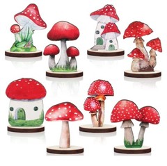 Thyle 16 Pcs Wooden Mushroom Party Decorations Wood Mushroom Centerpieces Table