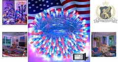 Vibrant Red, White & Blue LED Lights – 33ft 100 Bulbs, Waterproof Holiday Decor