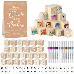 Creative Baby Shower ABC Block Decoration Kit DIY Wooden Letters with Fabric Pen